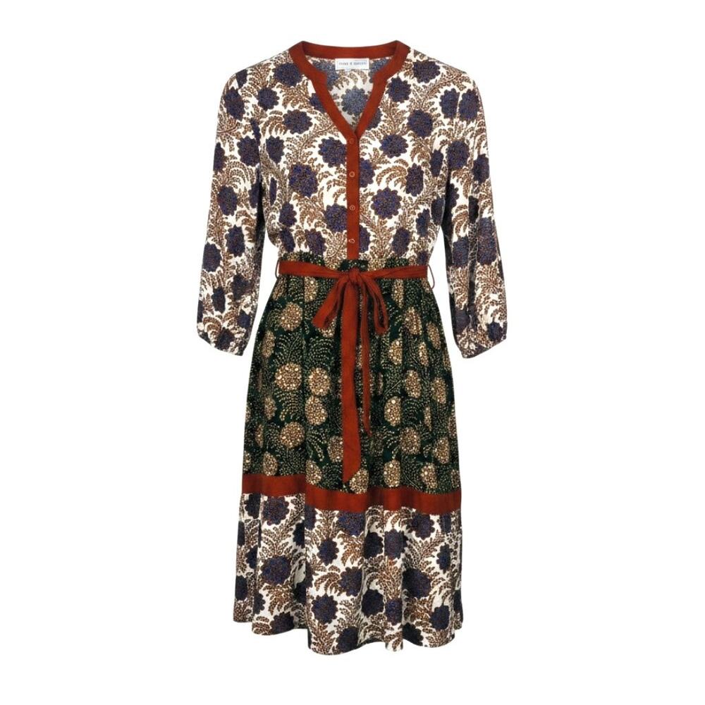 Piper & Scoot Women's Size Large Jenni Mixed Pattern Silky Dress Self Tie Belt